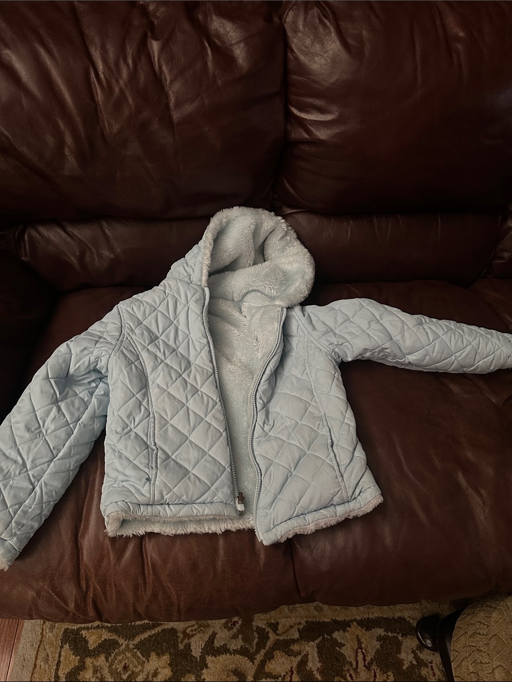 Light Blue Quilted Kids Jacket with Sherpa Lining